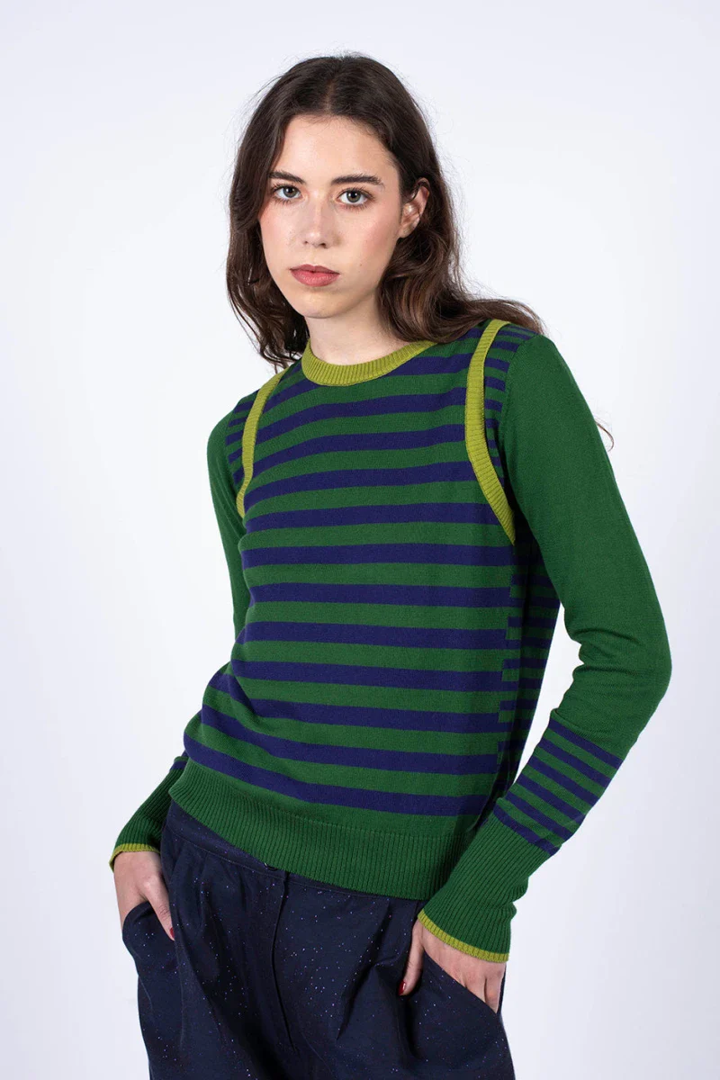 Pull marinière mixte vert en coton recyclé - Image 4