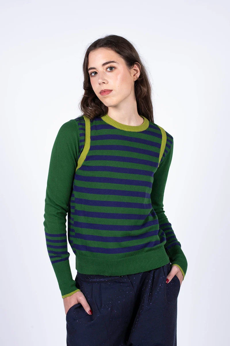 Pull marinière mixte vert en coton recyclé - Image 5