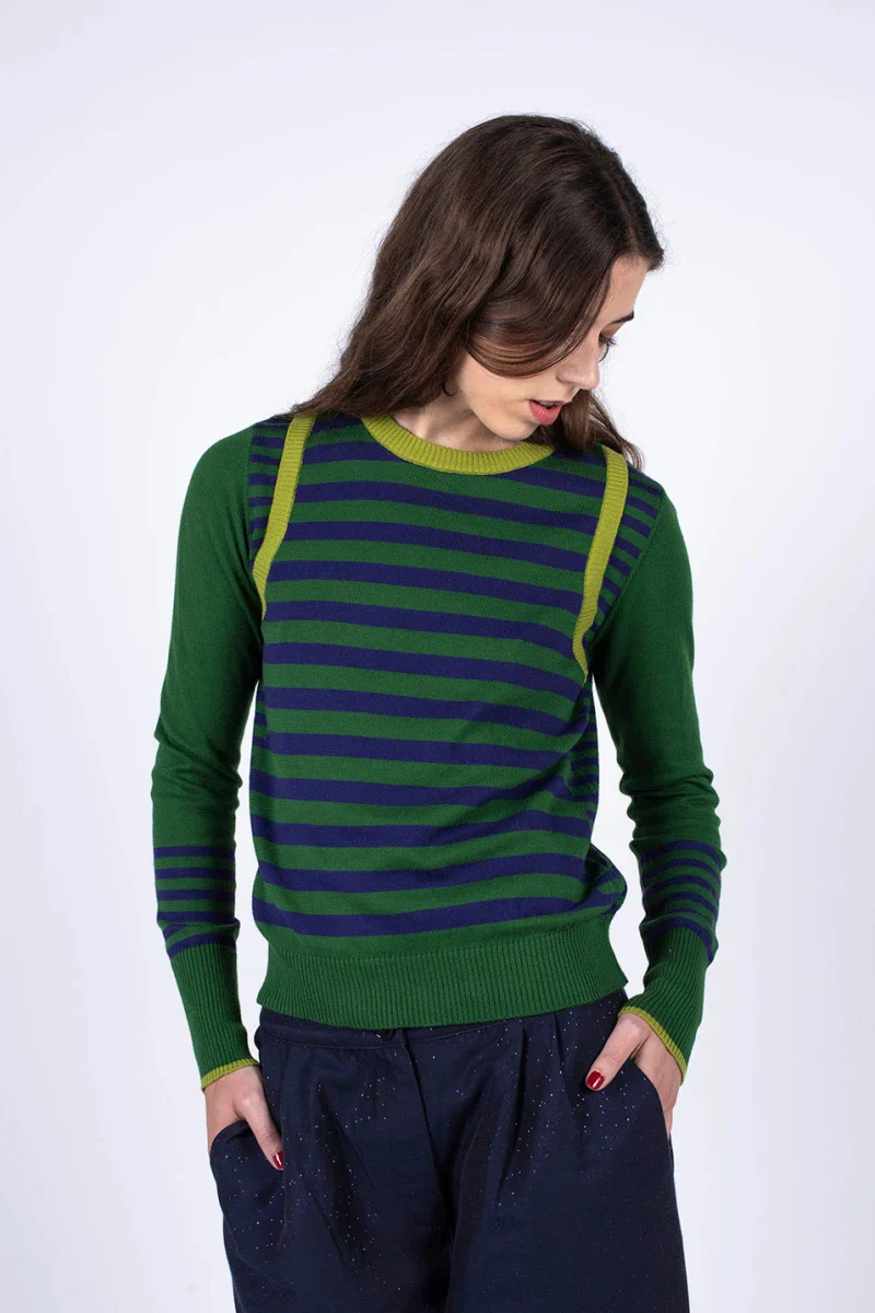 Pull marinière mixte vert en coton recyclé - Image 6