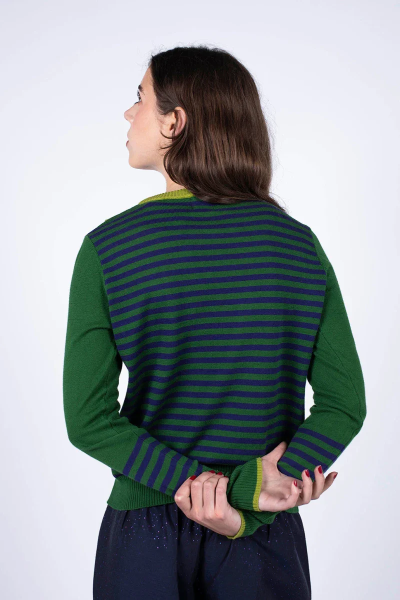 Pull marinière mixte vert en coton recyclé - Image 7