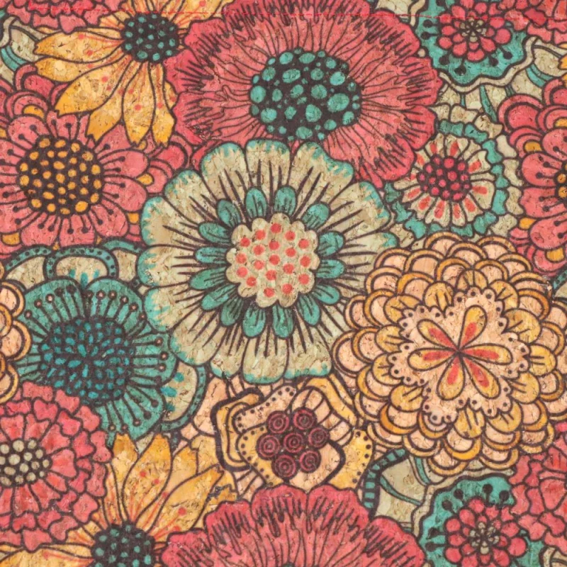 Rabat en liège imprimé fleurs de chrysanthèmes fait main - Image 2