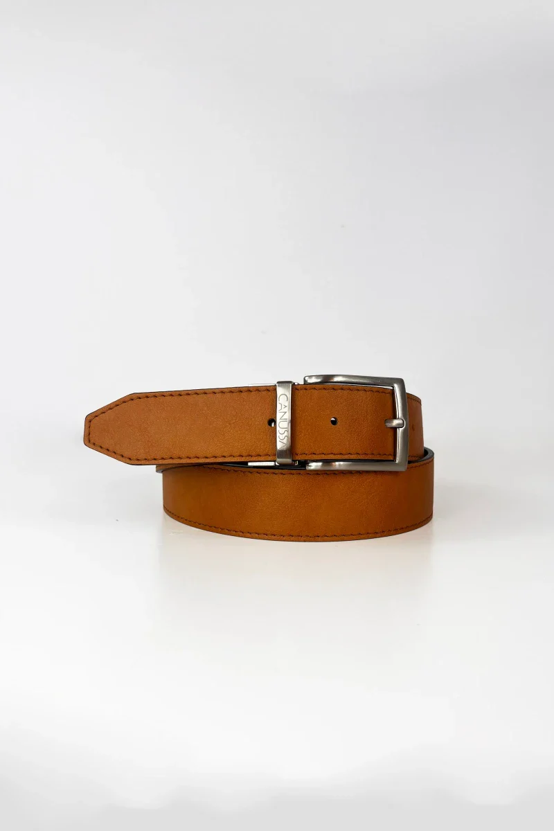 Ceinture réversible en cuir vegan - Noir & Camel - Image 5