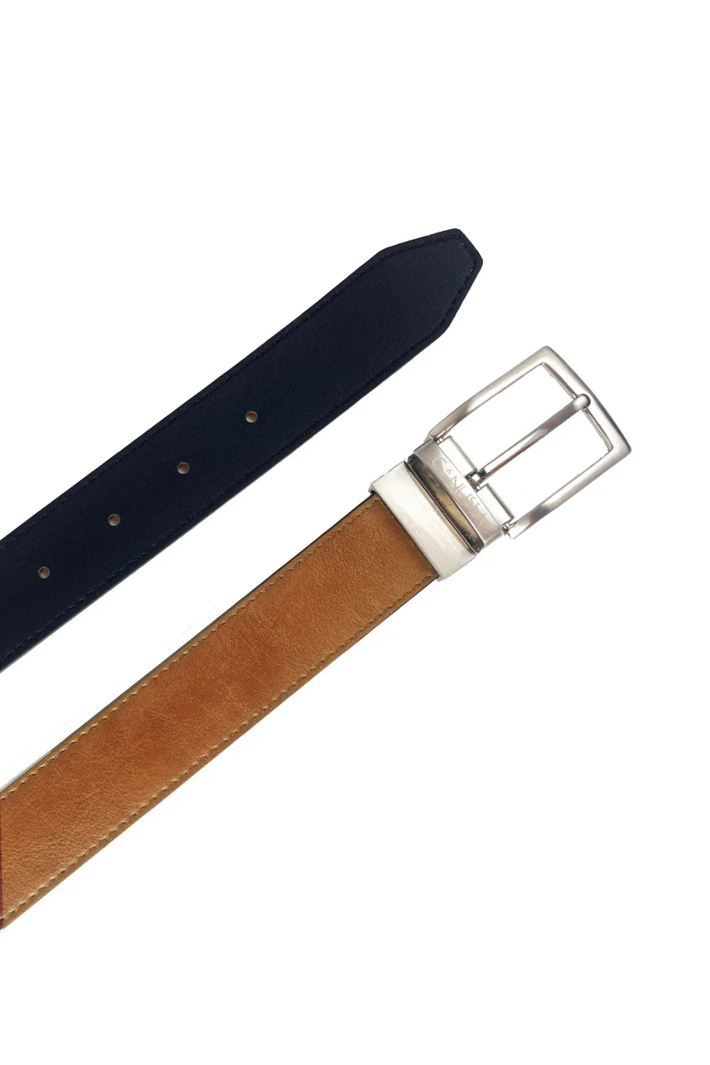 Ceinture réversible en cuir vegan - Noir & Camel - Image 7