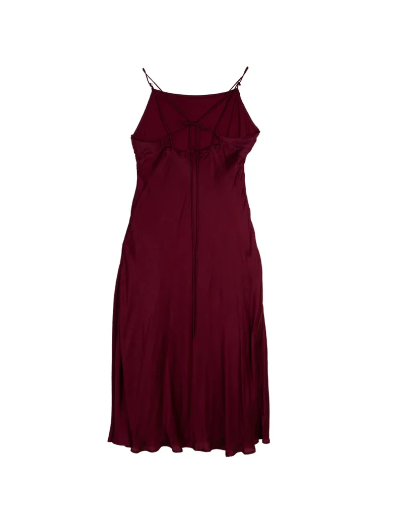 Robe bordeaux coupe longue dos nu en fibre de pétales de roses - Image 10