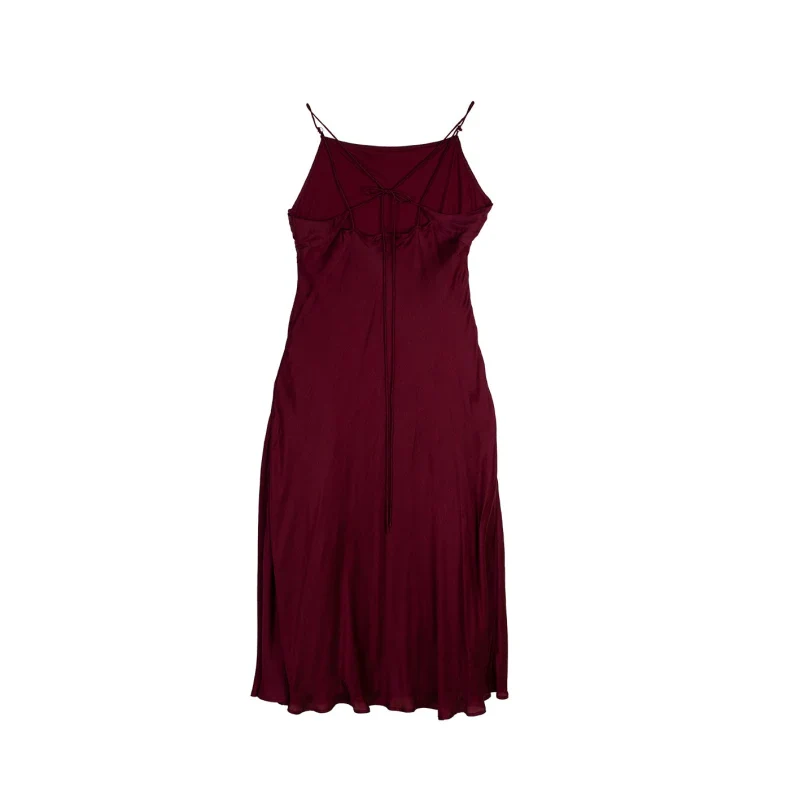 Robe bordeaux coupe longue dos nu en fibre de pétales de roses - Image 8
