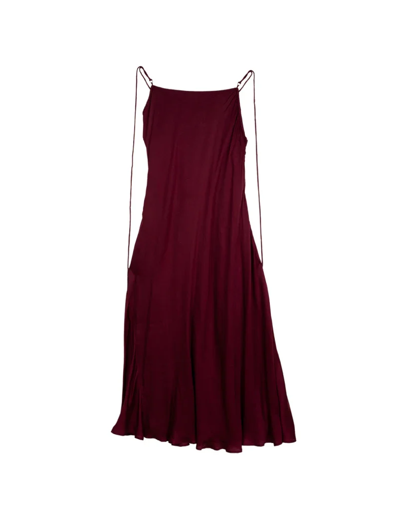 Robe bordeaux coupe longue dos nu en fibre de pétales de roses - Image 9