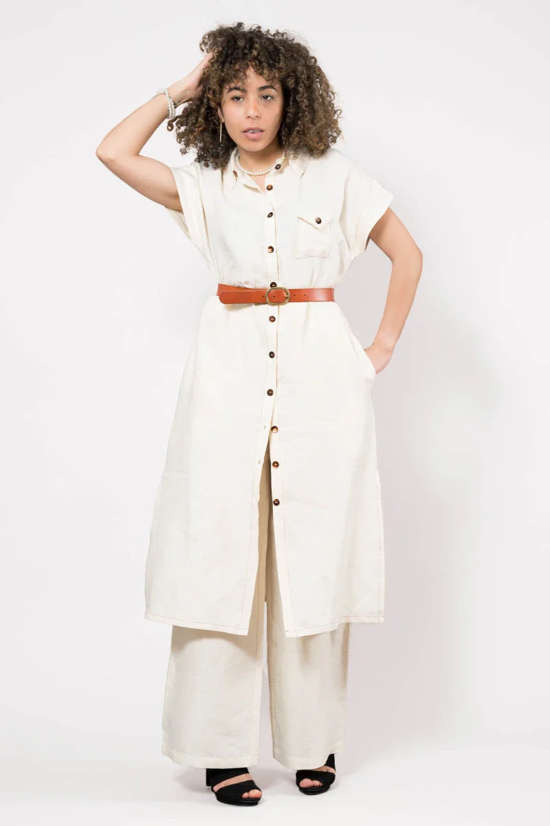 Robe chemise en lin beige - Image 3