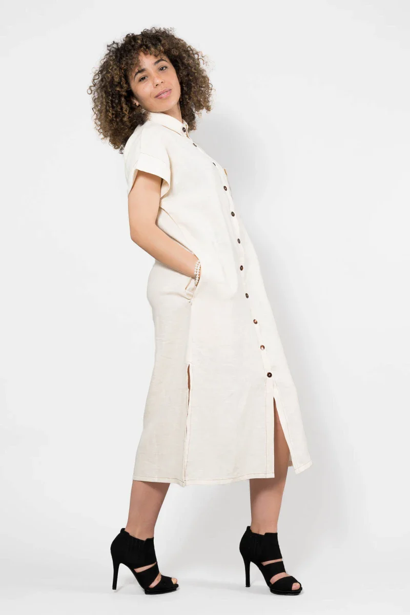 Robe chemise en lin beige - Image 4