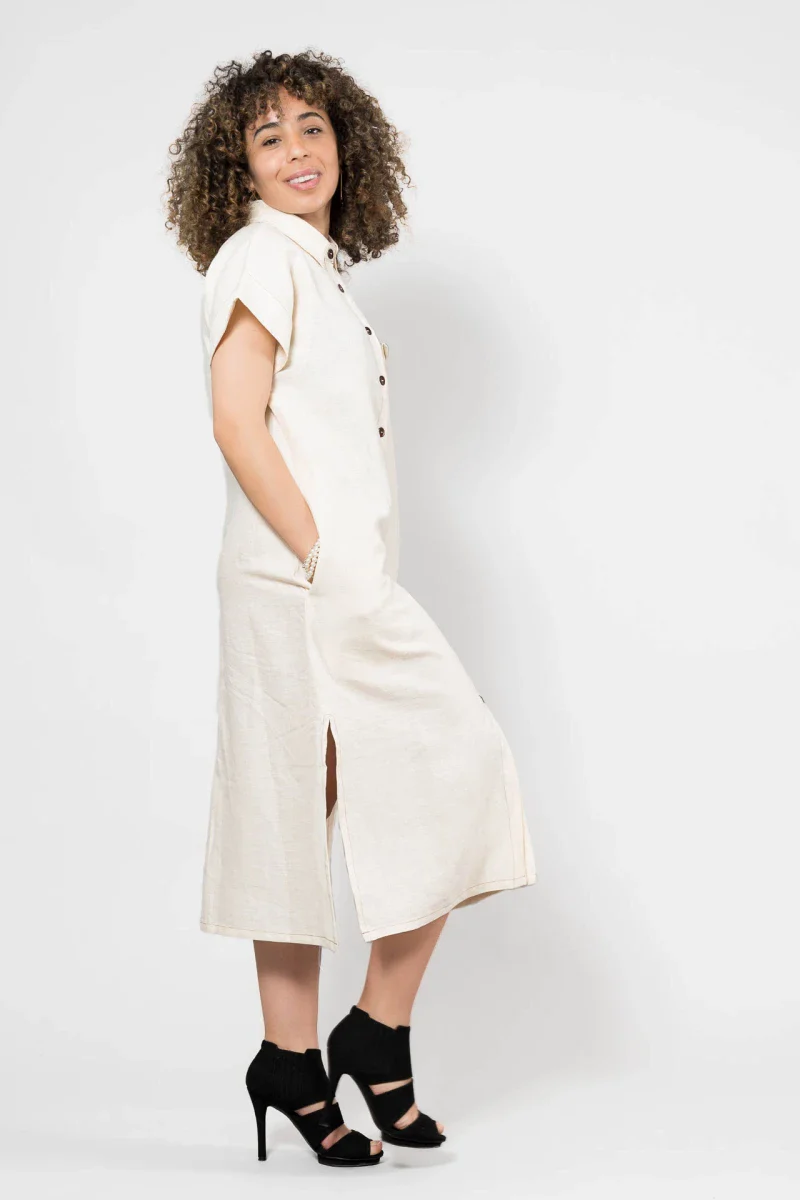 Robe chemise en lin beige - Image 6