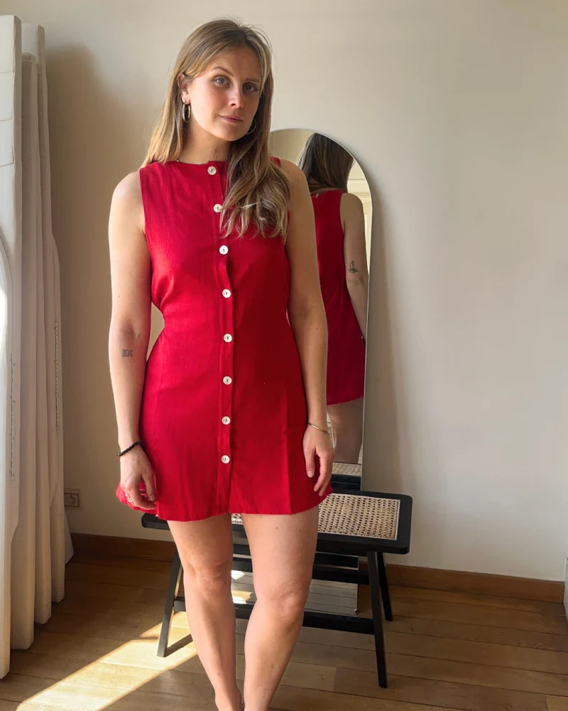 Robe d'été rouge - Fait main en lin et viscose - BILLIE