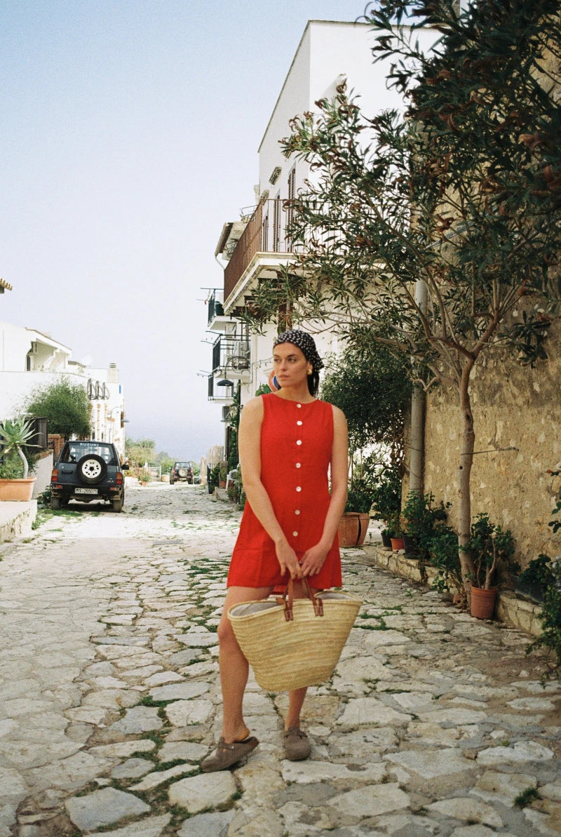 Robe d'été rouge - Fait main en lin et viscose - BILLIE - Image 2