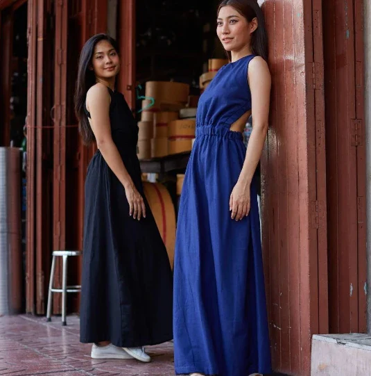 Robe longue dos nu en coton - plusieurs coloris - Image 7