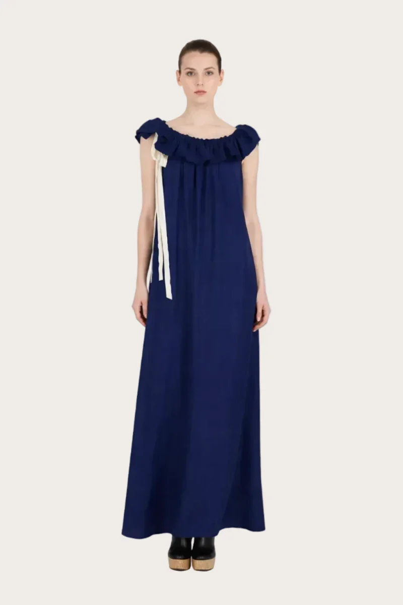 Robe upcyclée bleu nuit - Perle - Image 2