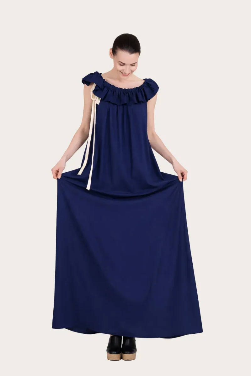 Robe upcyclée bleu nuit - Perle - Image 5