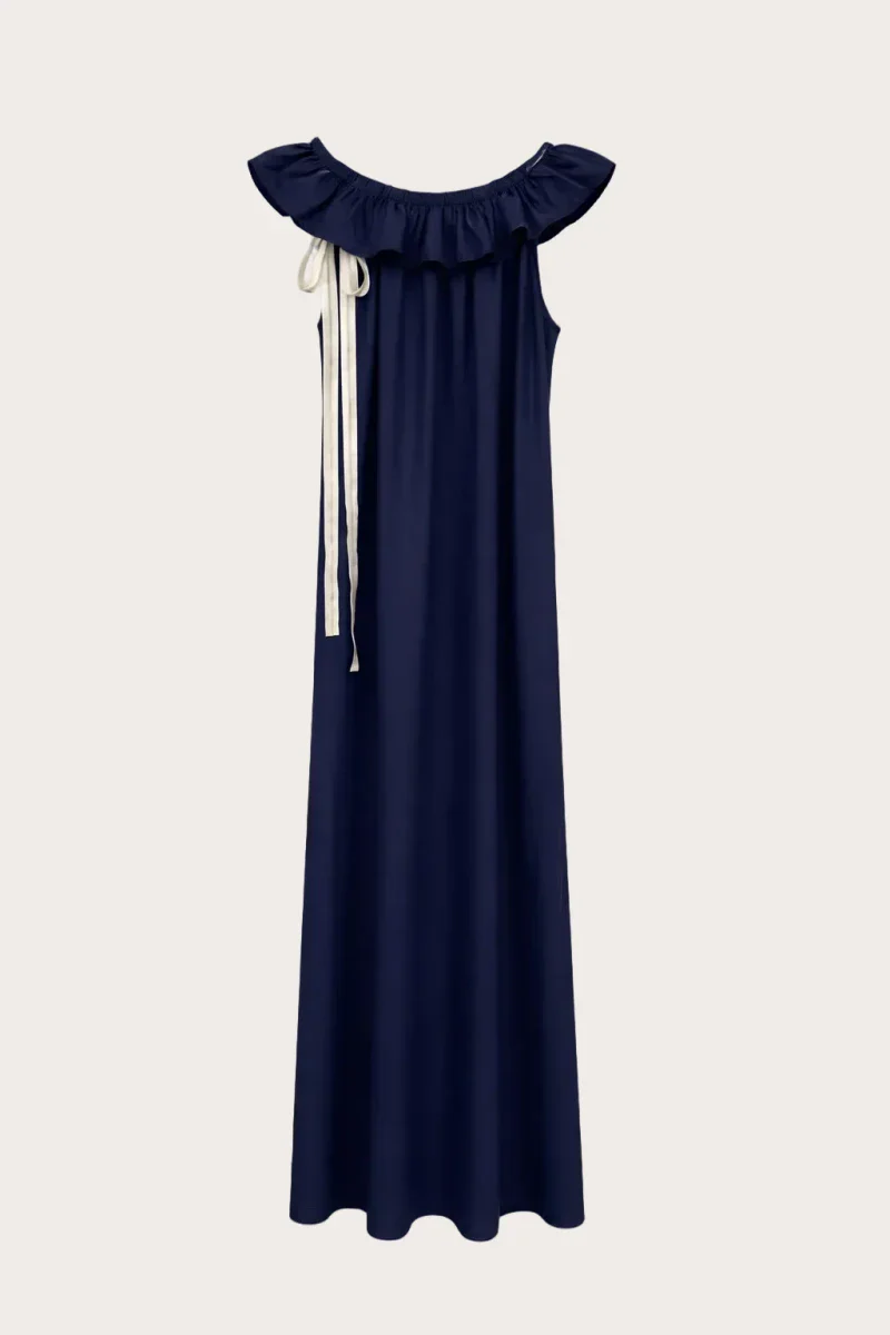 Robe upcyclée bleu nuit - Perle - Image 6