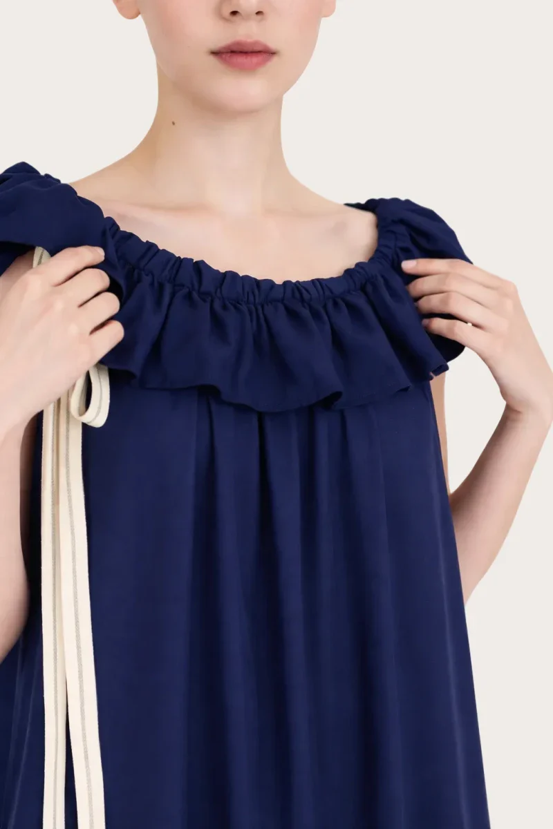 Robe upcyclée bleu nuit - Perle - Image 8