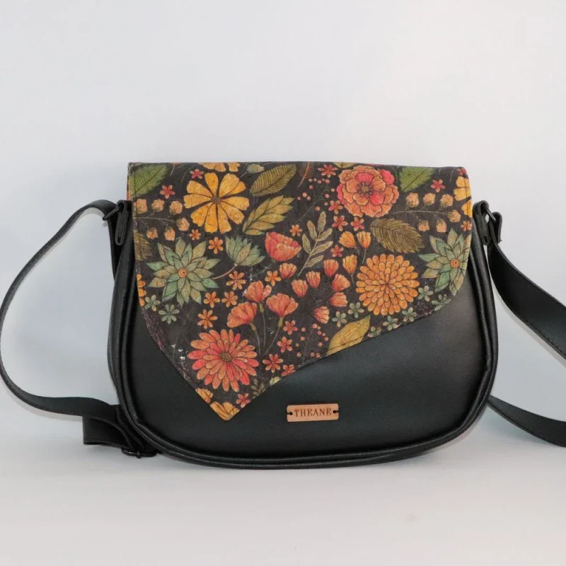 Rabat en liège imprimé fleurs de chrysanthèmes sur fond noir - Image 3