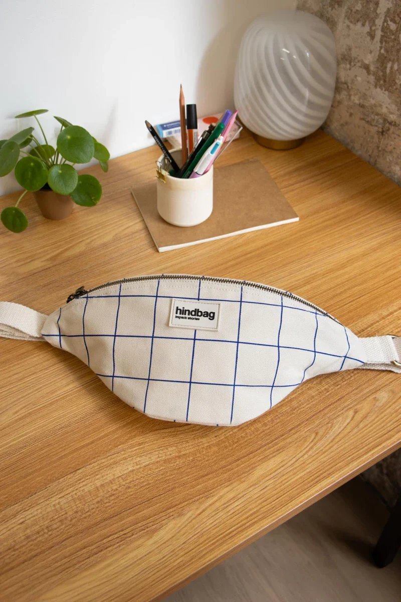 Sac banane Olivia Carreaux écru/bleu - Image 2