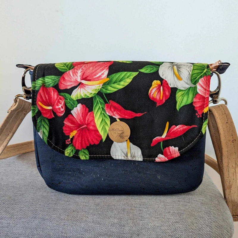 Sac bandoulière liège Bleu marine Luna avec rabat interchangeable - Image 12