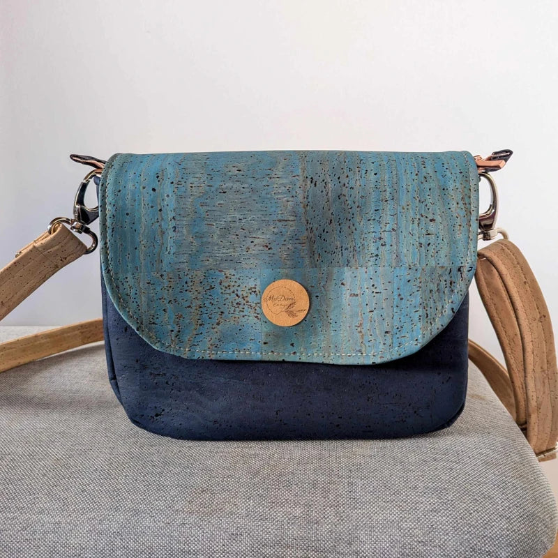 Sac bandoulière liège Bleu marine Luna avec rabat interchangeable - Image 7