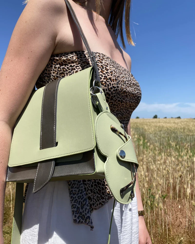 Sac à main bicolore vegan en cuir de pomme - plusieurs coloris - Image 3