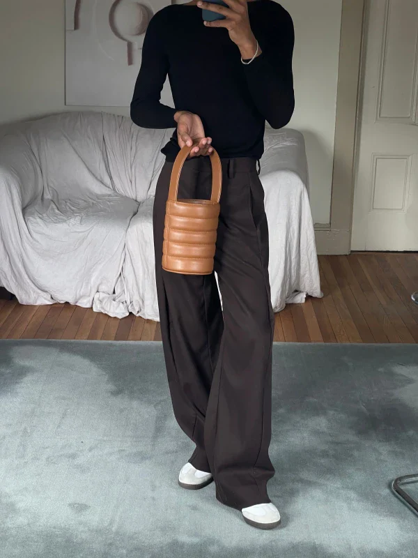 Sac Bucket Mini Matelassé en cuir végan Camel - Image 10
