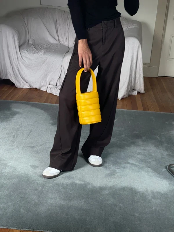 Sac Bucket Mini Matelassé en cuir végan Jaune moutarde - Image 13