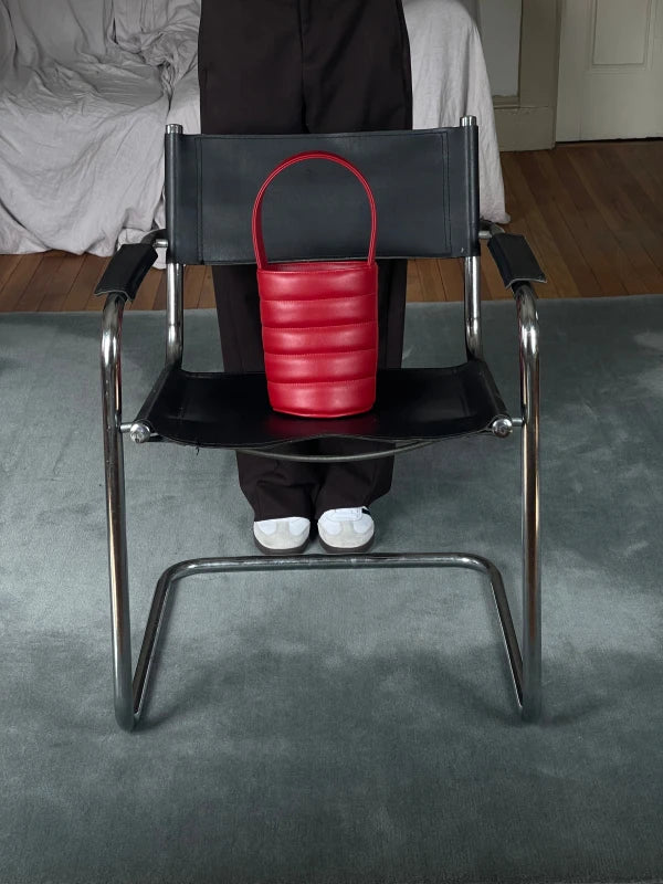 Sac Bucket Mini Matelassé en cuir végan Rouge - Image 11