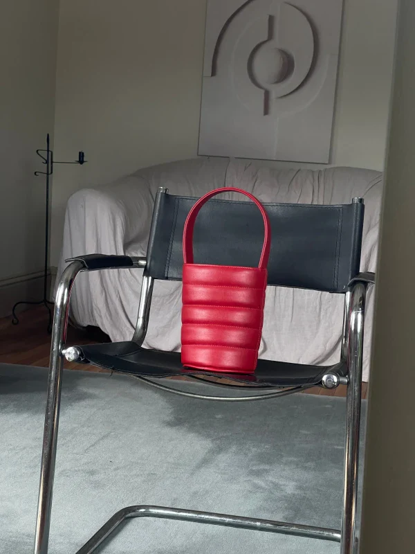 Sac Bucket Mini Matelassé en cuir végan Rouge - Image 14