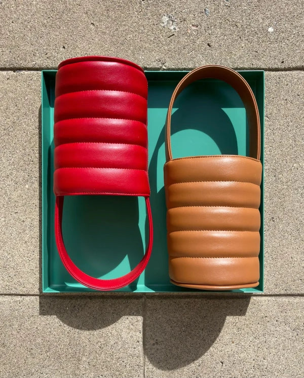 Sac Bucket Mini Matelassé en cuir végan Rouge - Image 3