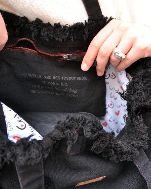 Sac cabas noir en coton bio et upcyclé - Image 10