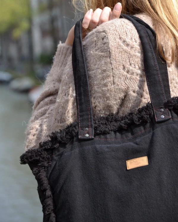 Sac cabas noir en coton bio et upcyclé - Image 3