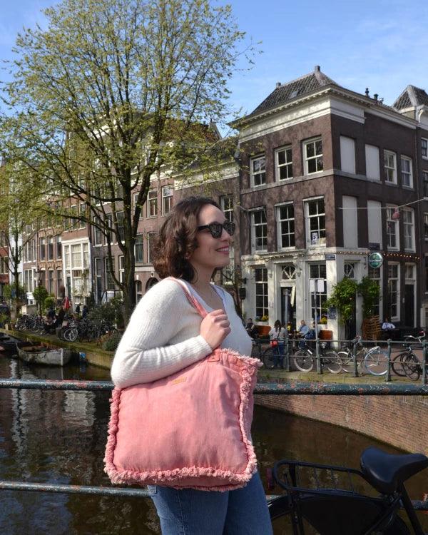 Sac cabas rose vintage en coton bio - Image 6