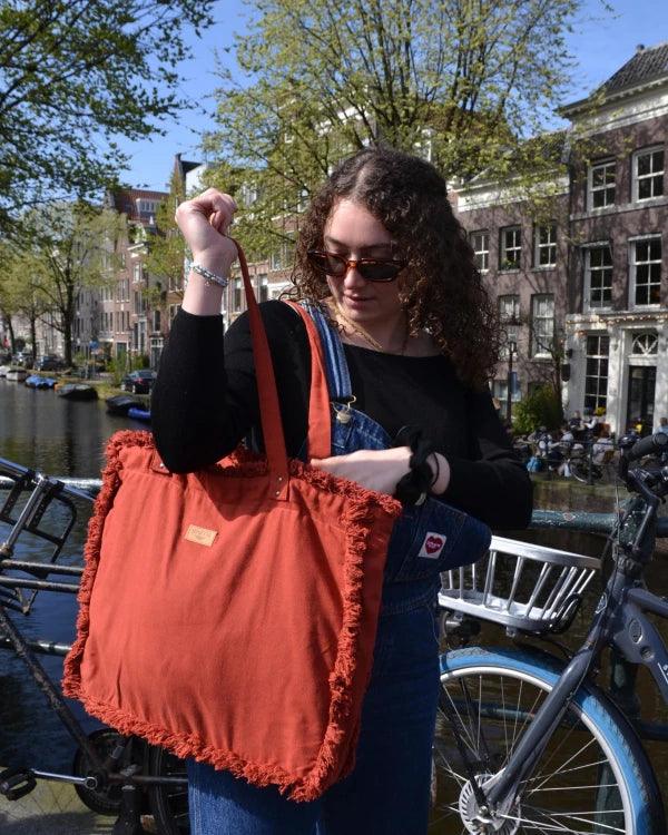 Sac cabas rouge original en coton bio - Brique 🧱 - Image 13