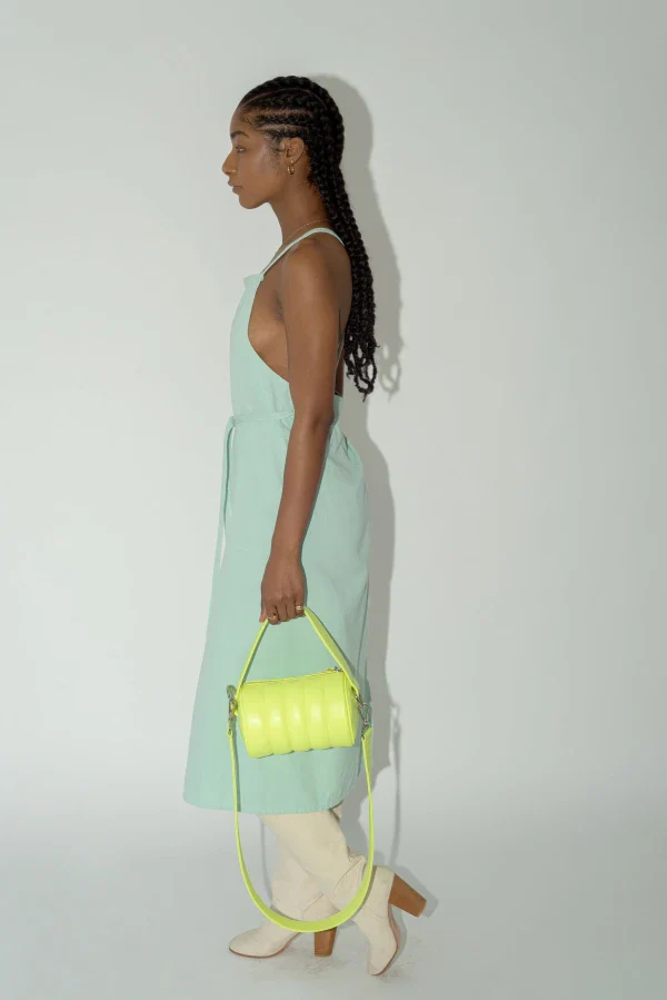Sac Duffle Mini Matelassé en cuir vegan Jaune fluo - Image 3