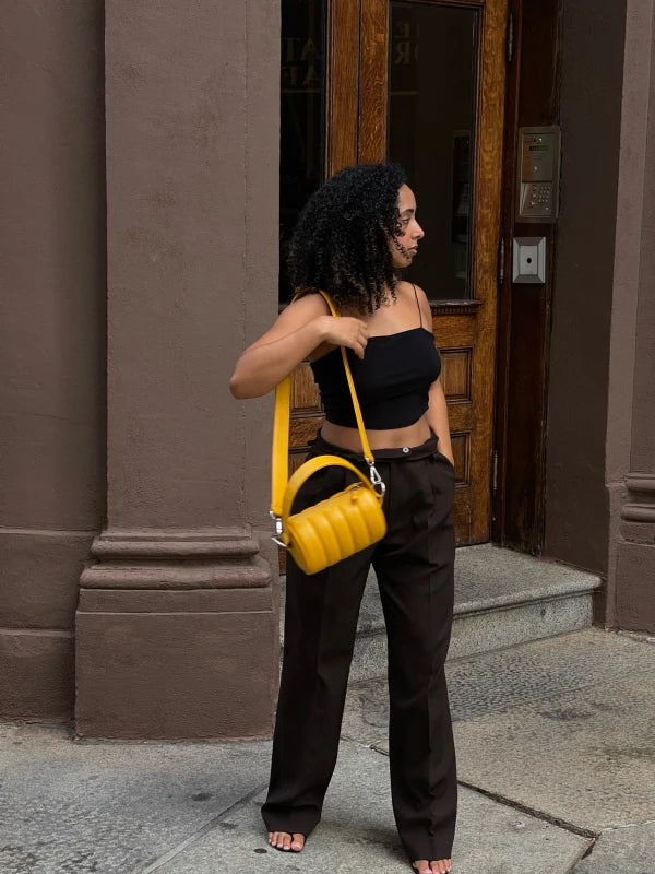 Sac Duffle Mini Matelassé en cuir vegan Jaune moutarde - Image 6
