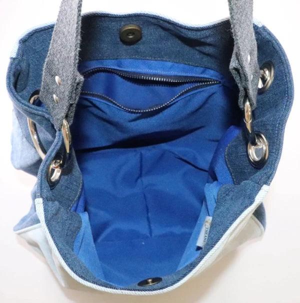 Grand sac fourre-tout en jean upcyclé - Bicolore - Image 5