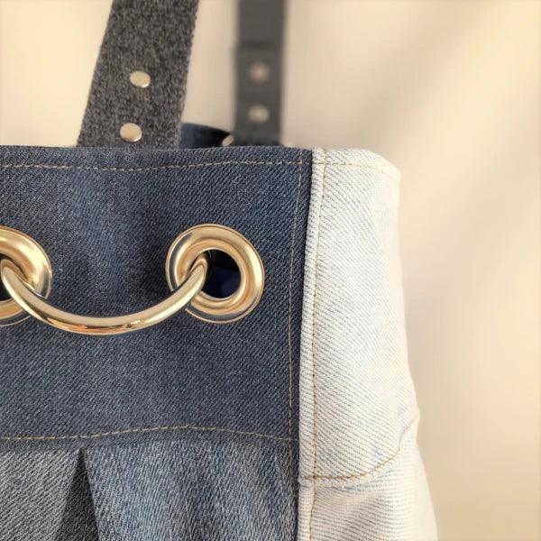 Grand sac fourre-tout en jean upcyclé - Bicolore - Image 7