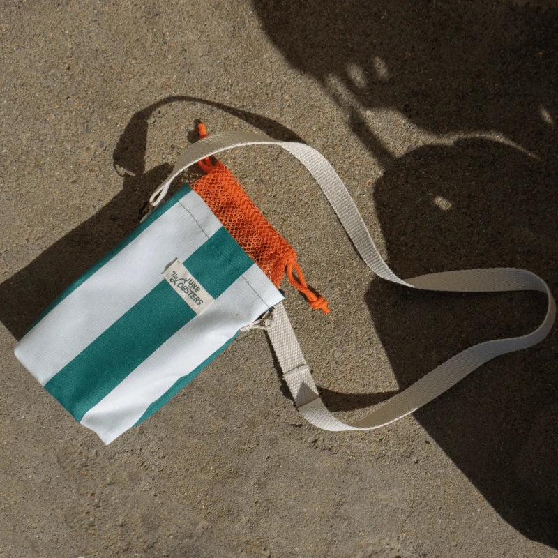 Sac isotherme en tissu upcyclé à rayures vertes - Boubou - Image 2