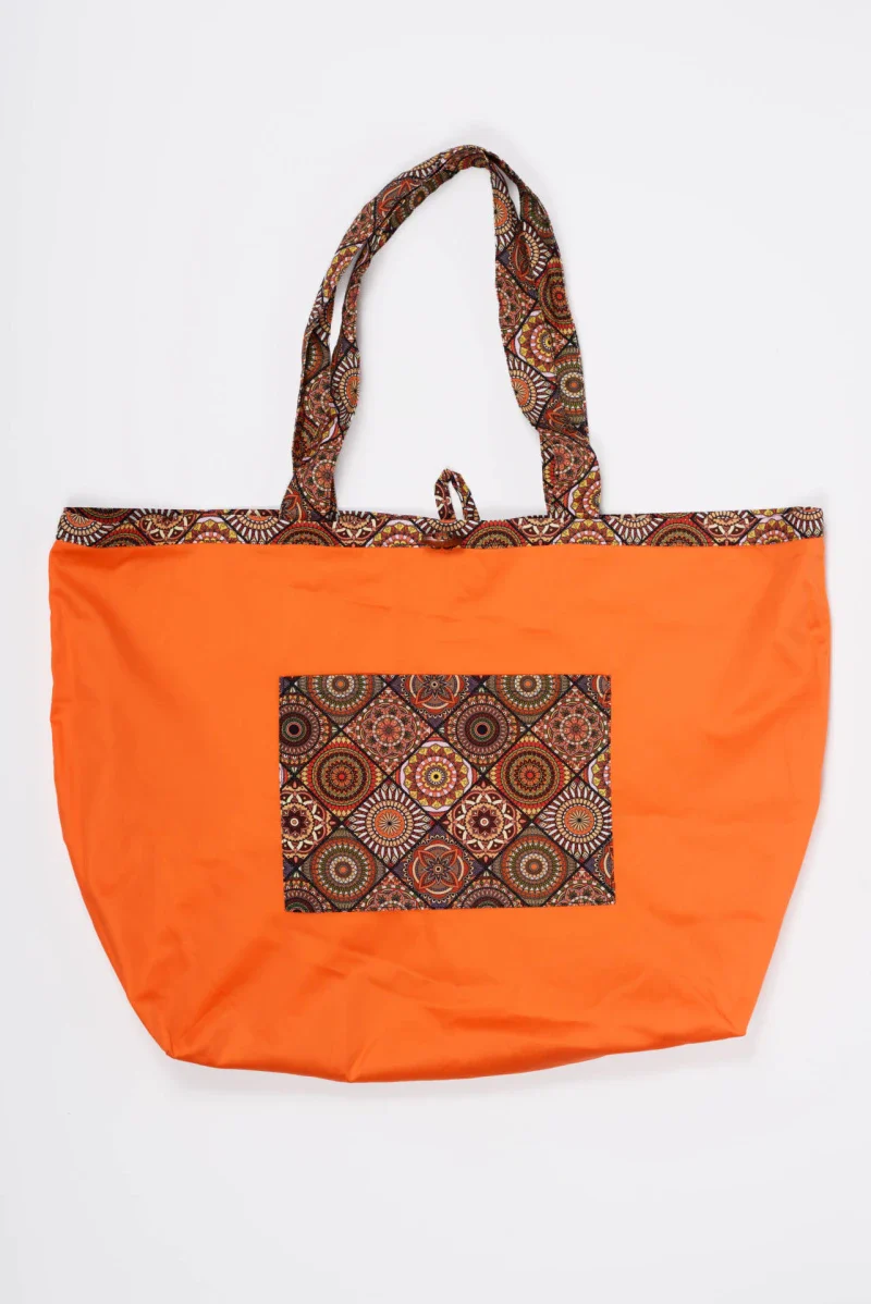 Sac réversible imprimé marron et orange en coton bio - Image 2