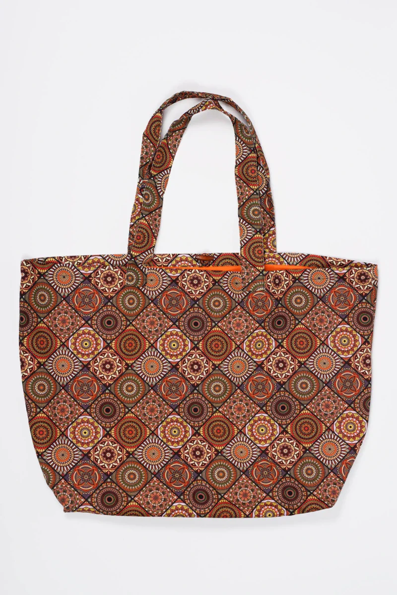 Sac réversible imprimé marron et orange en coton bio - Image 3