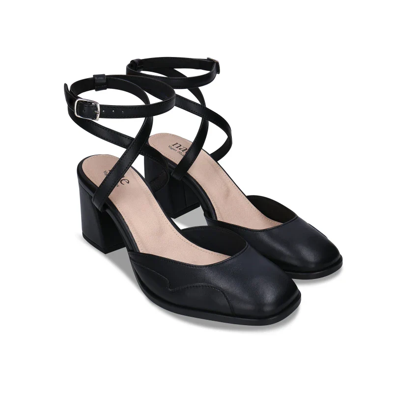 Sandales à talon en cuir de pomme noir - LISA - Image 3