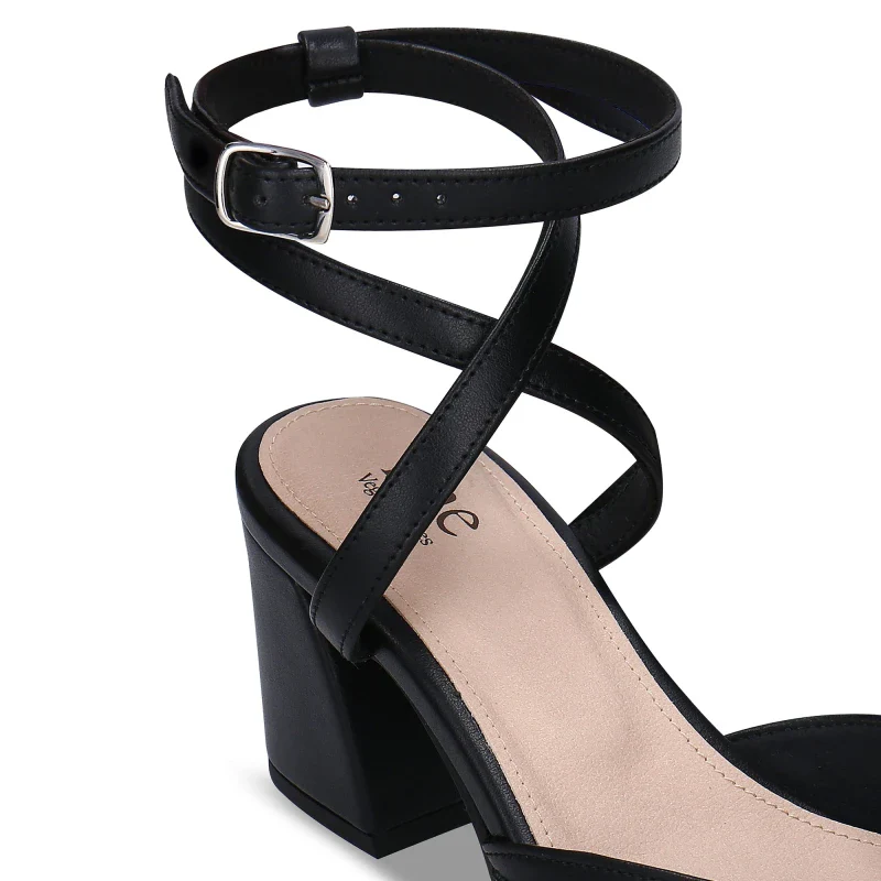 Sandales à talon en cuir de pomme noir - LISA - Image 4