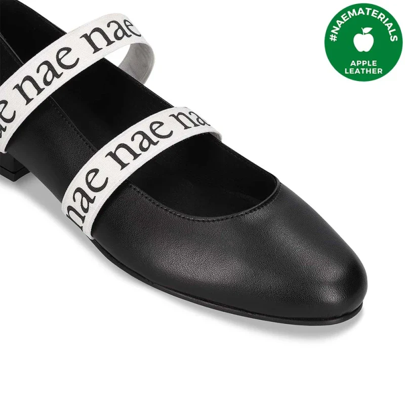 Sandales Ballerines Plates Vegan en Cuir de Pomme Noir - Image 4