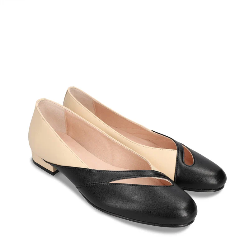 Sandales Ballerines Vegan en Cuir de Pomme Noir et Nude - Image 3