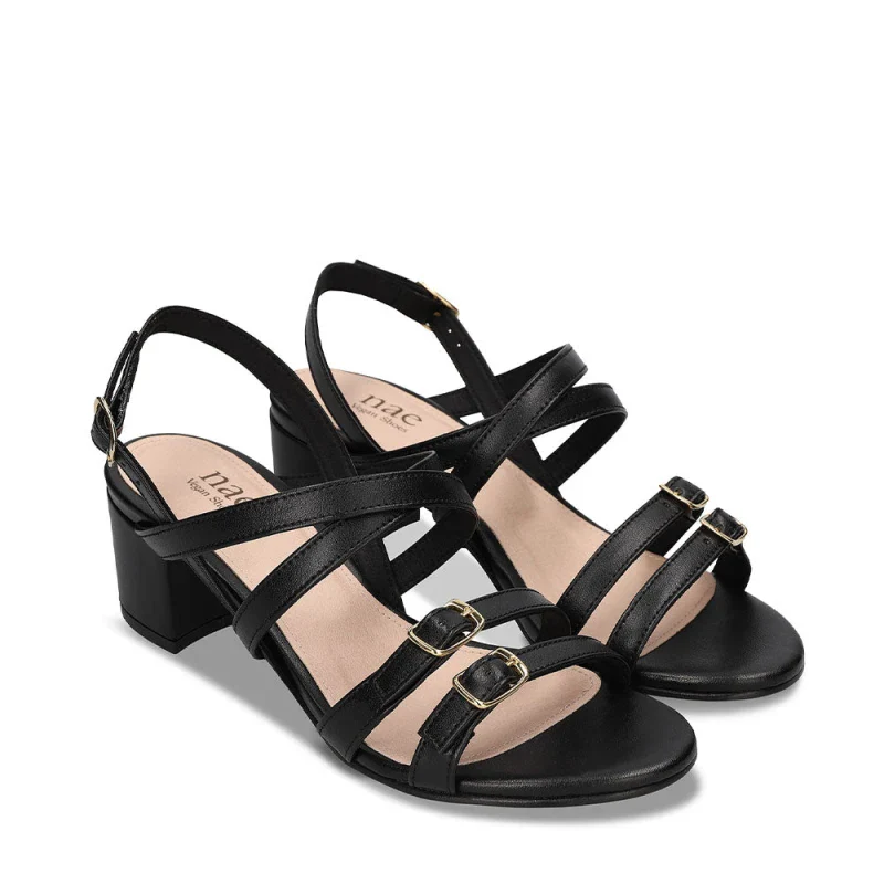Sandales à talon vegan en Cuir de Pomme Noir - HEBEA - Image 3