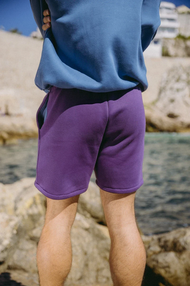 Short en Molleton Violet Intense Fait Main avec Broderie - crépuscule - Image 2