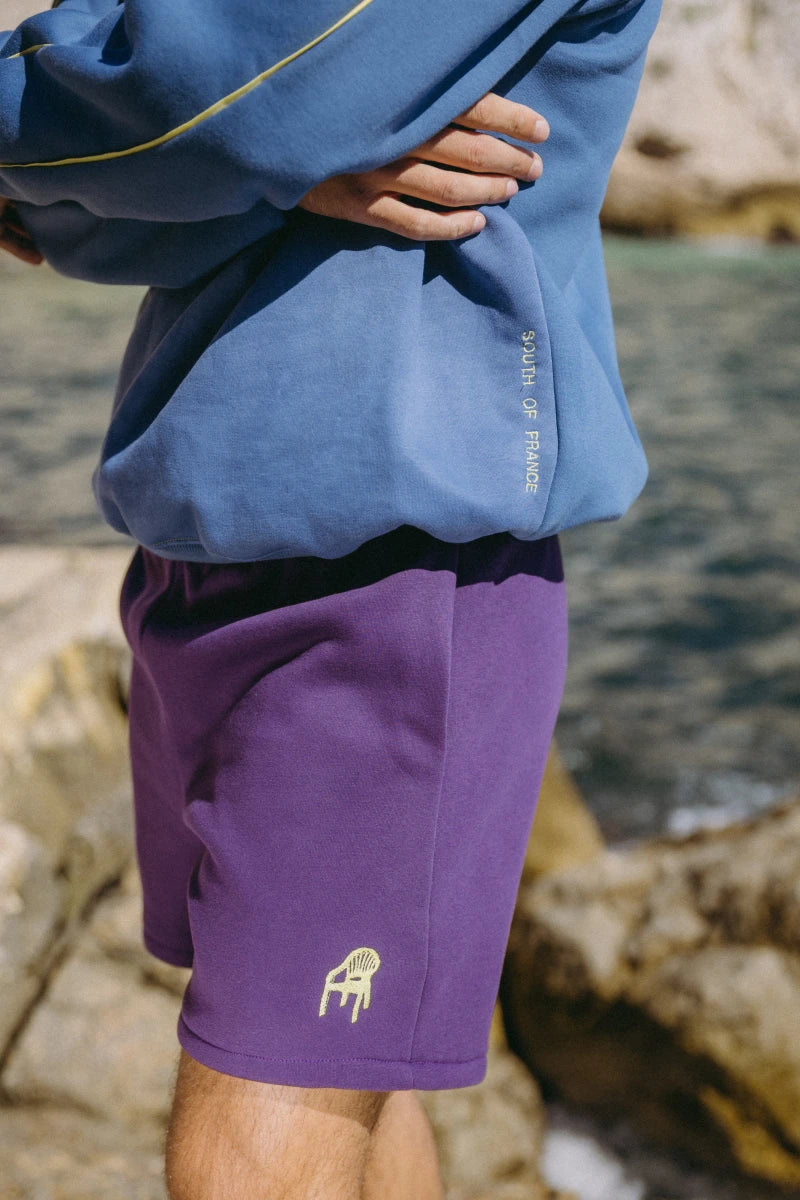 Short en Molleton Violet Intense Fait Main avec Broderie - crépuscule - Image 3