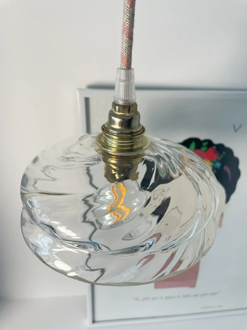 Suspension avec Globe en verre torsadé et câble en coton rond - Cloé - Image 3