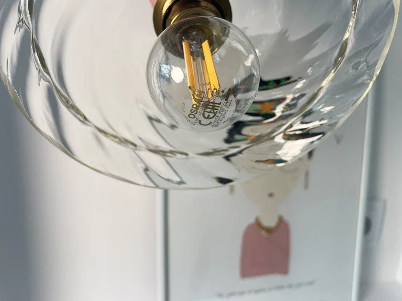 Suspension avec Globe en verre torsadé et câble en coton rond - Cloé - Image 4
